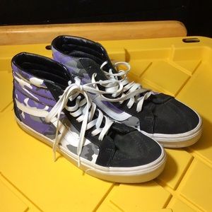 Black Suede/Camo Canvas Vans Sk8 Hi-Top Shoes